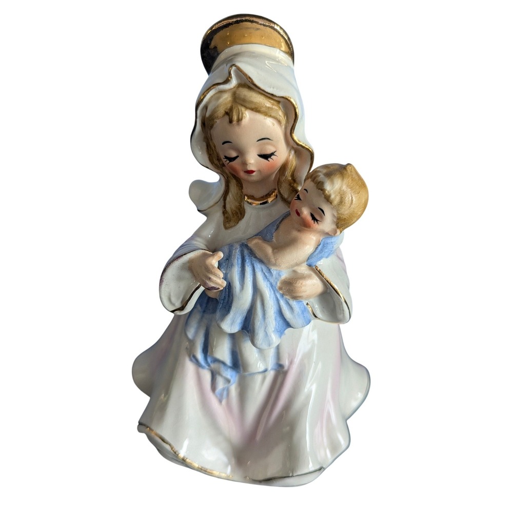Josef Originals Josef Japan  Virgin Mary & Child Figurine  Gold Trim  Madonna 5"
